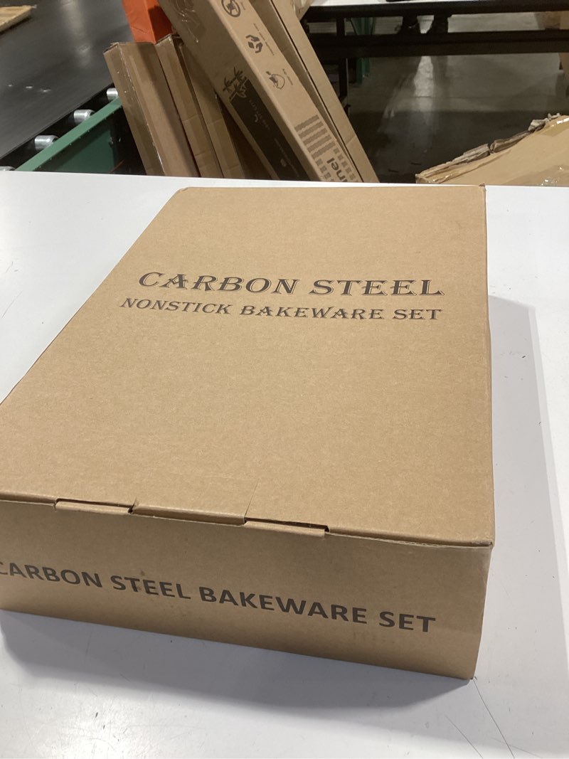 Condition photo showing New/Like New for baking pans set, nonstick stackable bakeware sets, oven pans for cooking, aiviki 6 pieces baking sheets set including cookie sheet, deep roaster pan, square pan, loaf pan, muffin pan, carbon steel