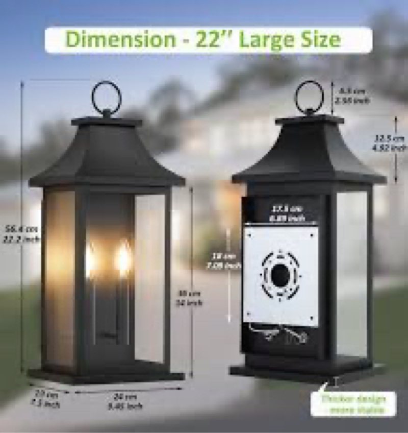 tewei 2-Light Black Outdoor Light Fixture, Porch Light Outdoor Wall Sconce Lantern, 18'' Exterior Li