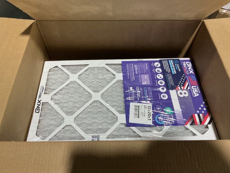 Condition photo showing New/Like New for bnx trufilter 12x20x1 air filter merv 8 (6-pack) - made in usa – dust & pet defense pleated air conditioner hvac ac furnace filters for dust, pet, mold, pollen mpr 600 – 700 & fpr 5 12x20x1 6-pack
