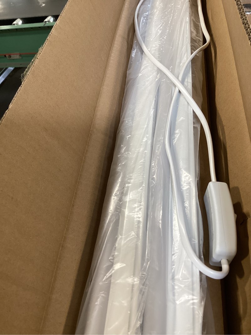 Condition photo showing As Is for pak led shop lights, 4ft t5 integrated utility fixture, 2300lm 6500k cool white, 20w energy efficient linkable led tube lights for garage, workshop, basement, fcc certified, 2 pack white 4ft 6500k-2 pack