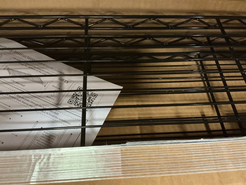 Condition photo showing As Is for guan river 3-shelf adjustable metal shelf wire shelving unit storage rack display shelf for office,kitchen,bedroom,bathroom,laundry,pantry basement,garage(black,36" l x 14" w x 30" h) 36"l x 14"w x 30"h black