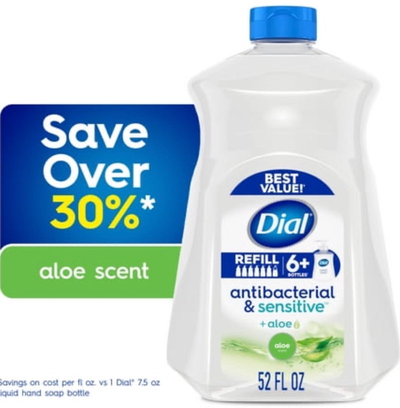 3 pcs Dial Antibacterial & Sensitive Aloe Scent Liquid Hand Soap Refill  52 fl oz