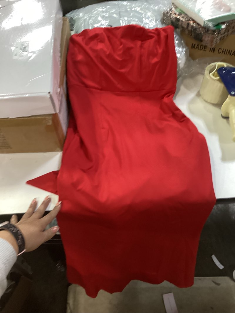 Condition photo showing Good Condition for Auraxe 2025 Women's Bodycon Formal Maxi Dresses Elegant Tube Summer Wedding Guest Cocktail Party Dress with Scarf Small Red