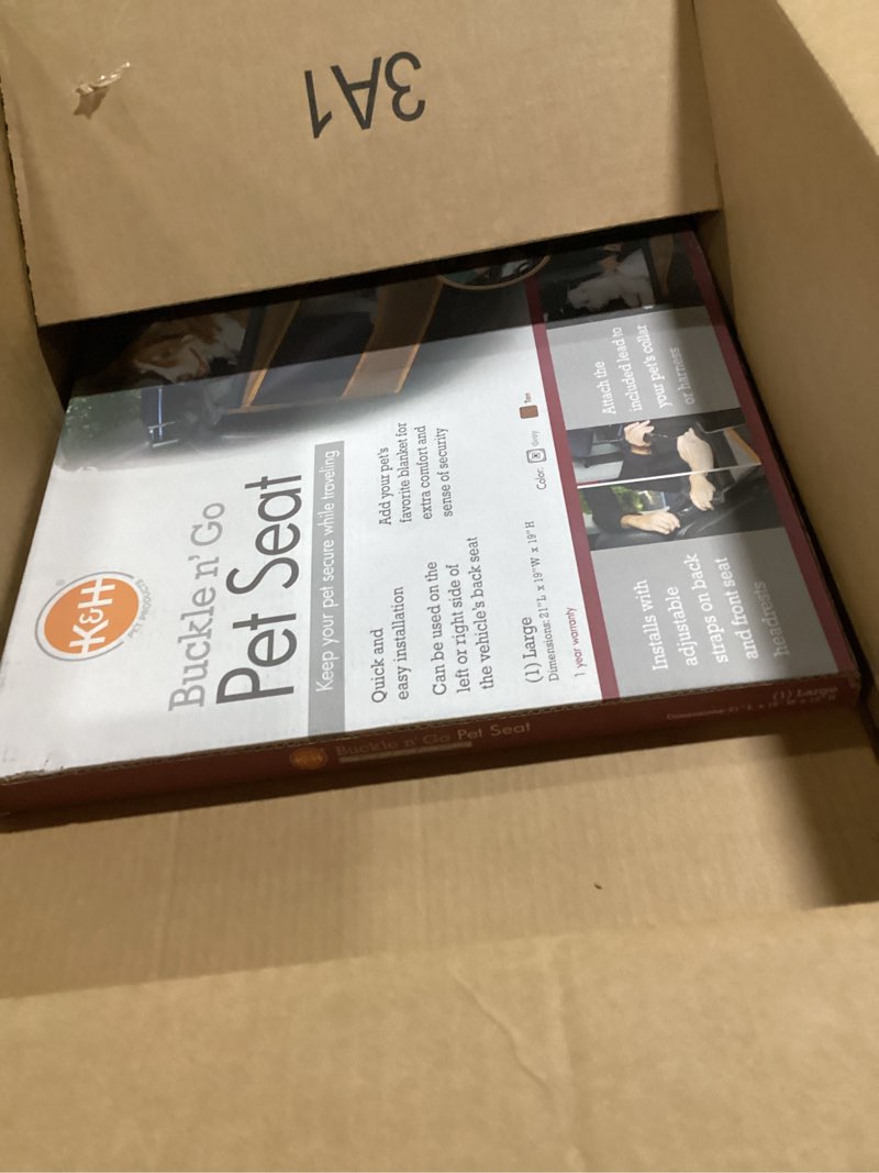 Condition photo showing Good Condition for K&H Pet Products Buckle N Go Dog Car Seat for Large Dogs, Waterproof Fabric, Breathable Mesh Sides, Adjustable Seat Belt Leash, Carseat for Medium to Large Pets, Car Seat Cover - 21 X 19 X 19in Gray Large 21 X 19 X 19 Inches