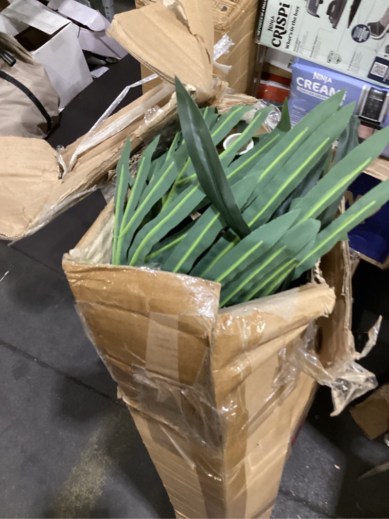 Condition photo showing As Is for warmplants artificial bamboo tree, 6ft tall fake bamboo plant with white planter, faux trees with 5 trunks and lifelike leaves for indoor outdoor home office décor bamboo 6ft