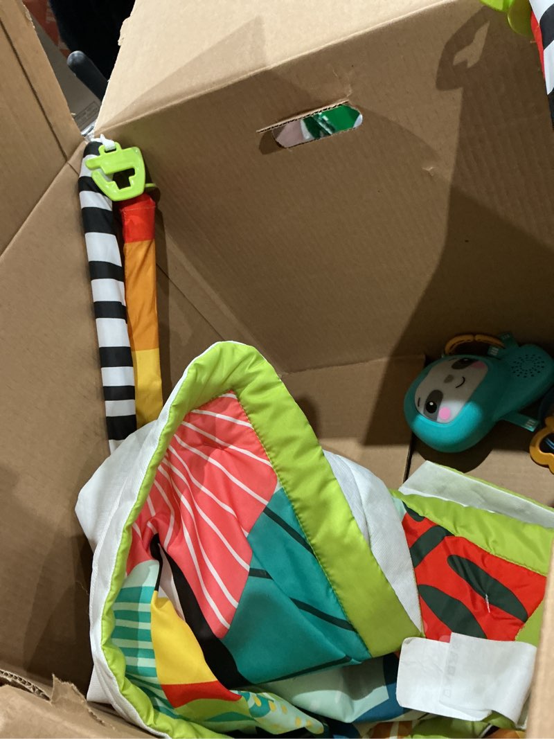 Condition photo showing As Is for (incomplete, missing pieces)fisher-price baby playmat 3-in-1 rainforest sensory gym with music & lights, tummy wedge & 5 developmental toys for newborns 0+ months 3-in-1 lights & sounds gym