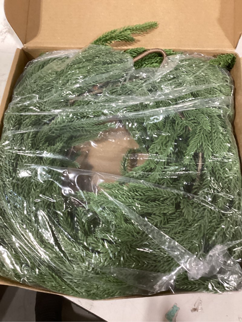 Condition photo showing Good Condition for MISSPIN Christmas Garland with Lights, Real Touch Winter Pine Garland, Green Artificial Greenery Garland for Table, Mantle, Wall, Indoor, Outdoor Christmas Decorations Norfolk Pine with Light 6FT