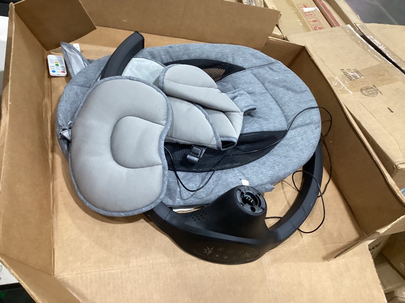 Condition photo showing As Is for larex baby swing infant swing electric toddler baby rocker portable for newborn boy girl, 5 sway speeds with remote control, 10 preset melodies and bluetooth, 0-6 months max 20 lbs (black)