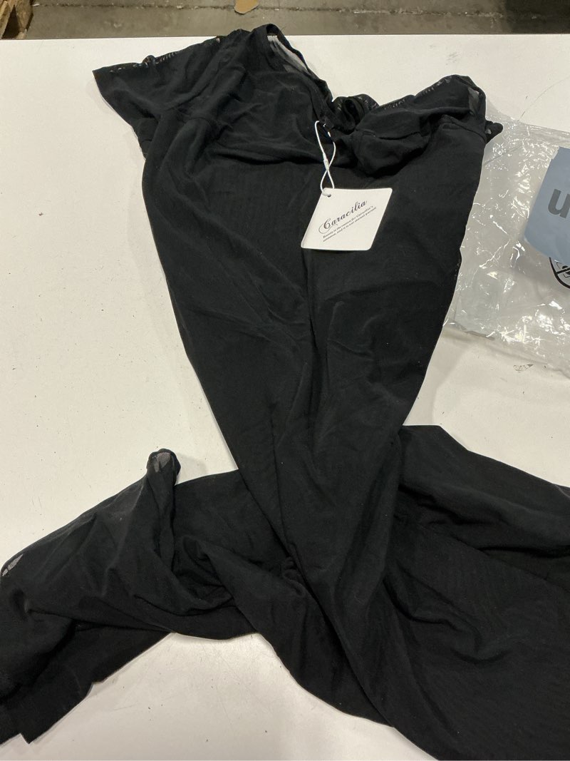 Condition photo showing Good Condition for caracilia women's wedding guest dress,double lined soft floral mesh maxi dress,short sleeve bodycon for formal cocktail party black large