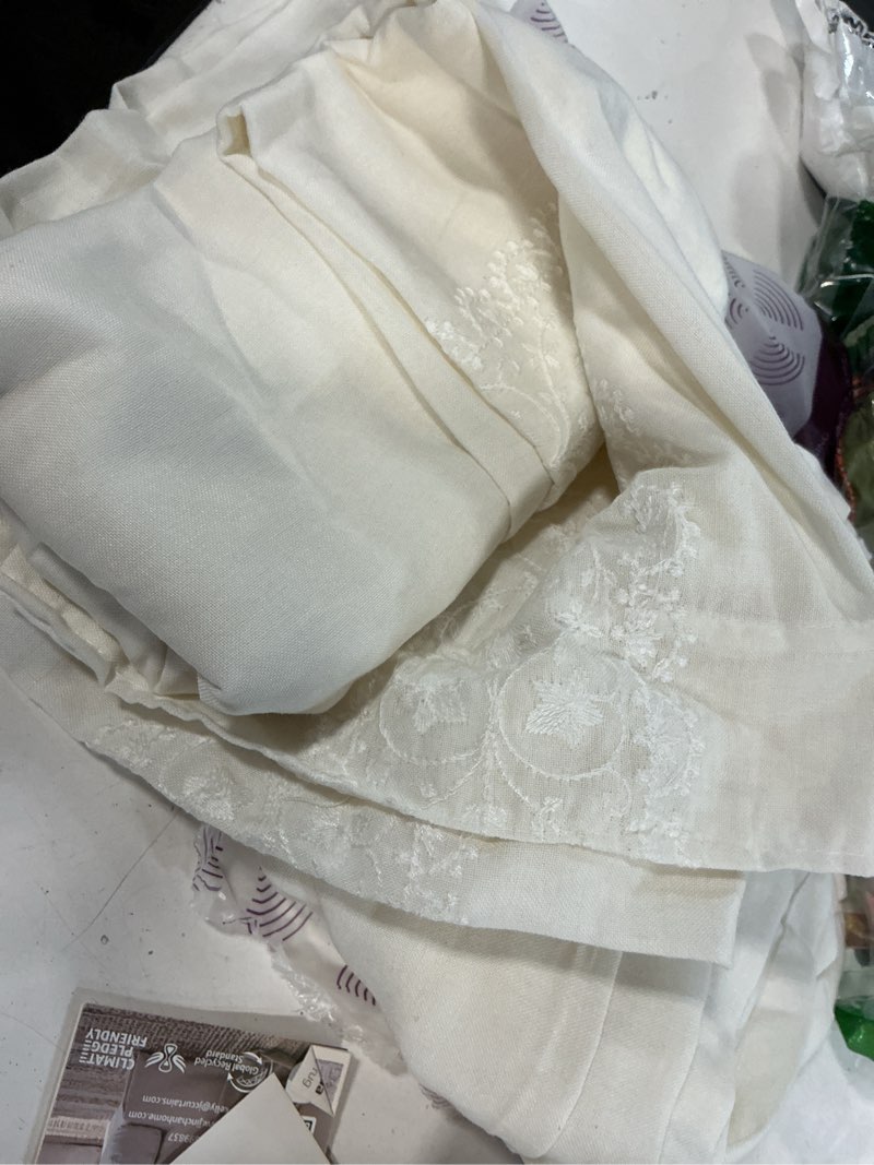 Condition photo showing Good Condition for jinchan weslie white linen curtains for bedroom vintage floral farmhouse curtains 84 inches long linen drapes for living room embroidered light filtering drapes cottagecore off white 2 panels floral| off white 50"w x 84"l (pack of 2)
