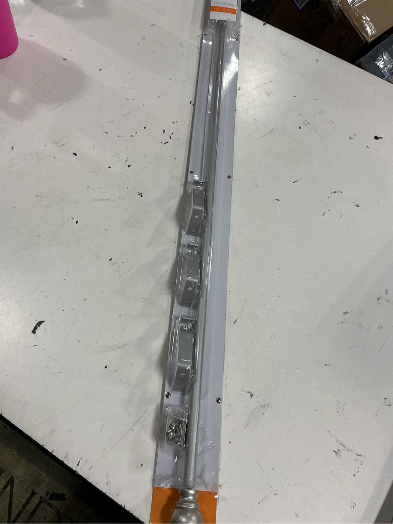 Condition photo showing New/Like New for kenney kn55971 davenport ball end petite café decorative window curtain rod, 48-86" adjustable length, brushed nickel finish, 1/2" diameter steel tube curtain rod 48-86" brushed nickel