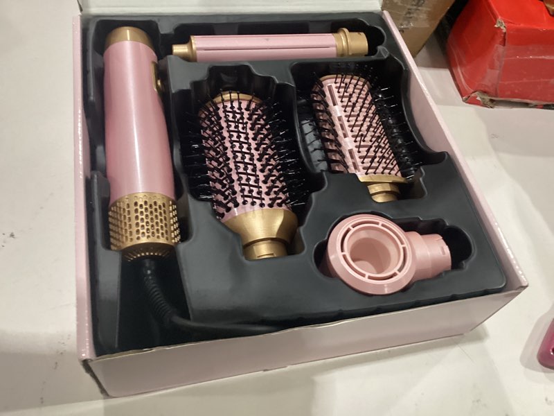 Condition photo showing Good Condition for 5 in 1 blow dryer brush set, upgrade hair dryer & blow dryer brush & air curling wrap & paddle brush, detachable hot air brush styling tools, high speed travel hair volumizer straightener curler pink