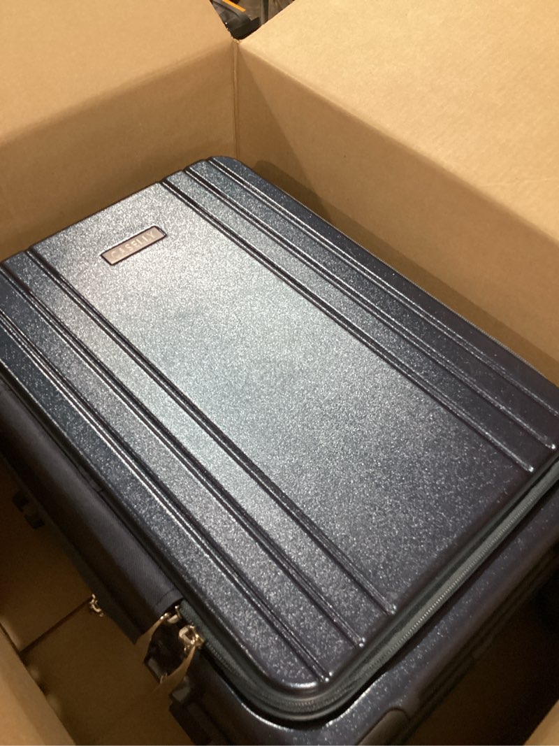 Condition photo showing Good Condition for carry on luggage top opening with cup holder & phone holder, expandable pc hard shell suitcase, usb charging port, side hook, 360° spinner wheels, tsa lock & ykk zippers for women man gifts navy 20 inc