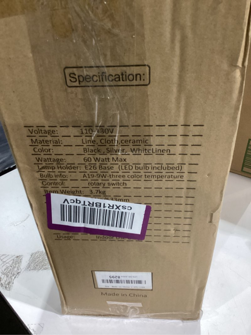 Condition photo showing Good Condition for Modern Ceramic Table Lamp Set of 2, Adjustable Color Temperature Bedside Lamps for Night Stands with Fabric Drum Shade, Nightstand Lamps for Bedroom, Living Room, Desk, Includes 2 Bulbs (21.4") Black+White 21.4"