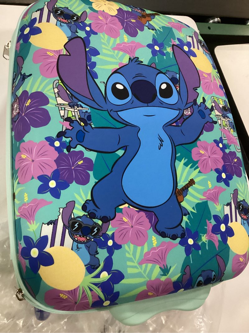 Condition photo showing New/Like New for Bioworld Disney Stitch Tropical Flower Print Youth EVA Wheeled Luggage 