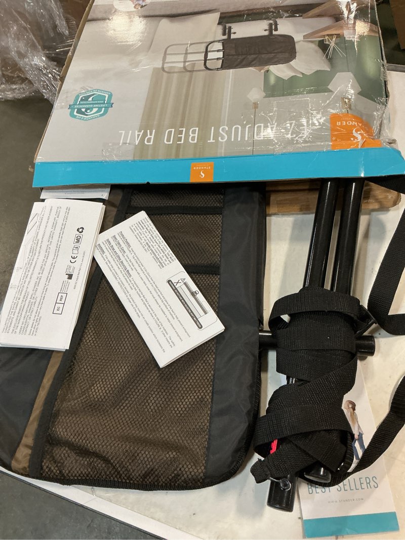 Condition photo showing As Is for Stander EZ Adjust Bed Rail, Adjustable Senior Bedrail and Safety Assist Railing for Elderly Adults with Organizer Pouch, ASTM Safety Approved Guard-Rail, Black