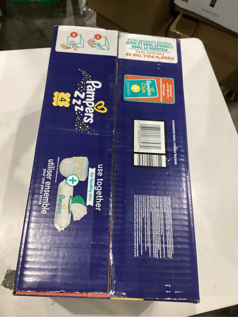 Condition photo showing New/Like New for Pampers ZZZ Overnight Diapers, Size 4 (22-37 lbs), 104 Count, Nighttime Protection Disposable Baby Diaper, Night Time Leak and Skin Protection Size 4 104