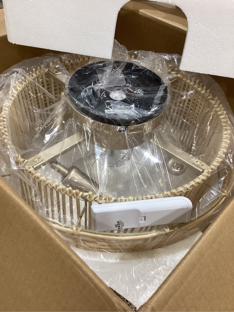 Condition photo showing Good Condition for rattan boho ceiling fans lights: 19.3'' low profile layered ceiling fans with light & remote control flush mount modern fandelier with reversible 6 speeds for bedroom, nursery, living room, e26 base