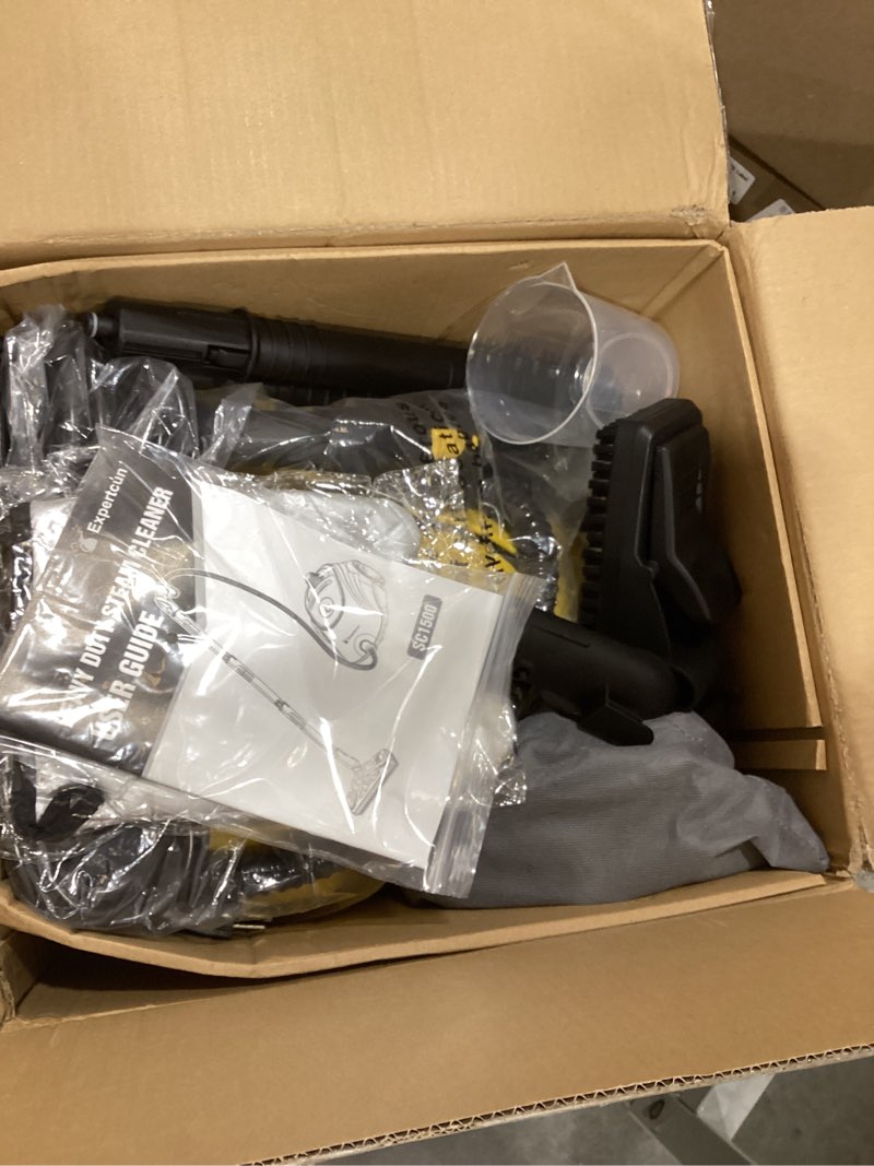 Condition photo showing Good Condition for heavy duty steam cleaner, 1500w high-temperature mop with 26 accessories, 1.4l portable tank, chemical-free cleaning for floors, tiles, cars & more, child lock for safety, easy operation yellow and black