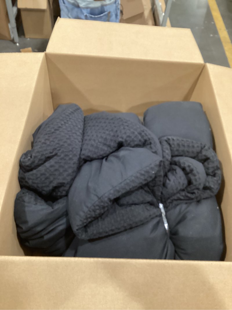 Condition photo showing Good Condition for PHF Ultra Soft Waffle Weave Comforter Set King Size, 3 Pieces Lightweight Breathable Comfy Bedding Set, Comfy Textured 1 Comforter with 2 Pillow Shams, Black King Black