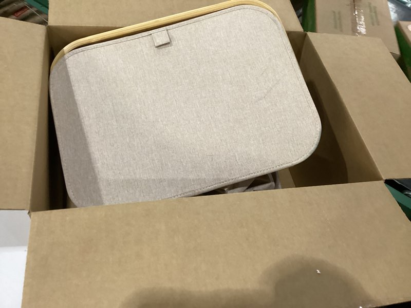Condition photo showing As Is for Similar to stock photo only outside shell not bag Lifewit 100L Laundry Basket with Lid, Clothes Hampers for Laundry with Bamboo Handles and 1 Removable Bag, Large Foldable Laundry Hamper for Bedroom, Bathroom, Dorm, Laundry Room, Beige Beige 100L