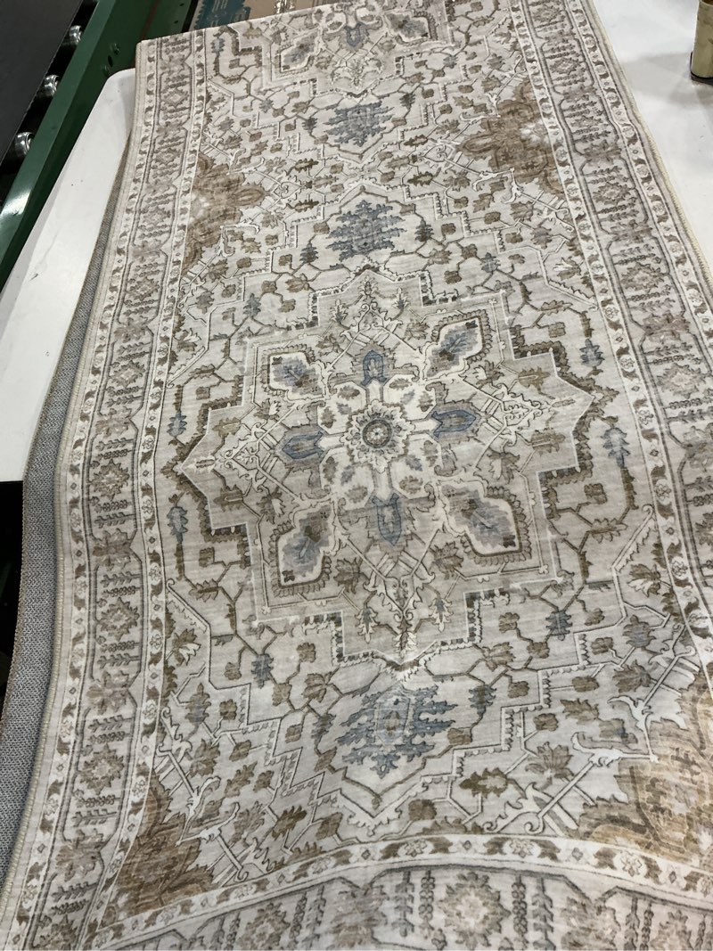 Condition photo showing Good Condition for madane runner rug 2x8, washable hallway runner rugs, non-slip low-pile soft kitchen rug runner laundry room rug, vintage throw entry foyer mat for entrance living room (beige/blue, 2 x 8) beige/blue 2' x 8' (runner)
