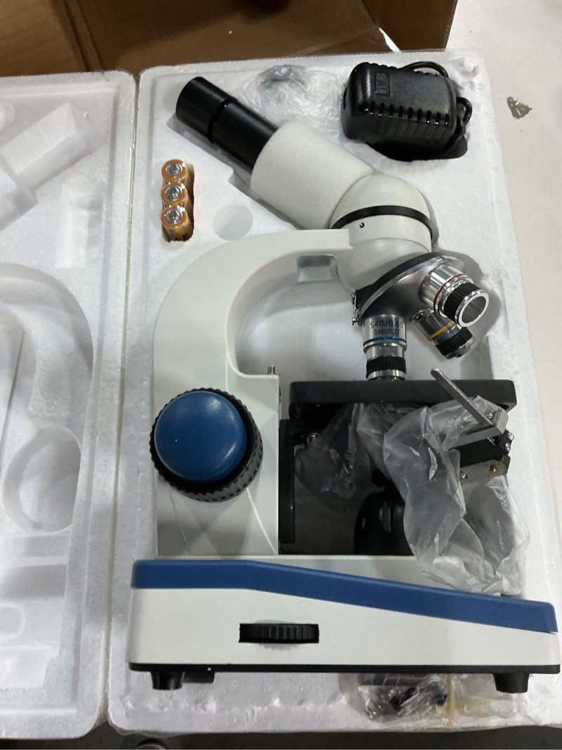 Condition photo showing Good Condition for AmScope M150C-MS Compound Monocular Microscope, WF10x and WF25x Eyepieces, 40x-1000x Magnification, LED Illumination, Brightfield, Single-Lens Condenser, Coaxial Coarse and Fine Focus, Mechanical Stage, 110V