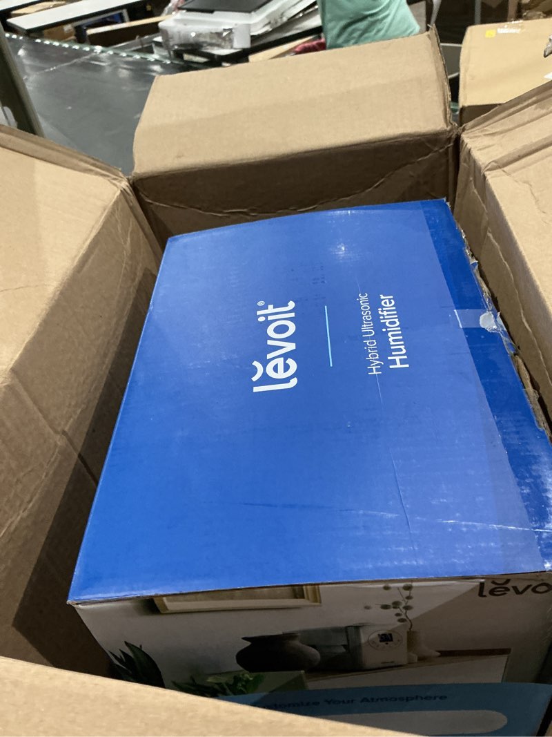 Condition photo showing As Is for levoit humidifiers for bedroom large room home, 6l warm and cool mist ultrasonic air vaporizer for plants and whole house, built-in humidity sensor, essential oil diffuser, whisper quiet, timer, white 6l ultrasonic