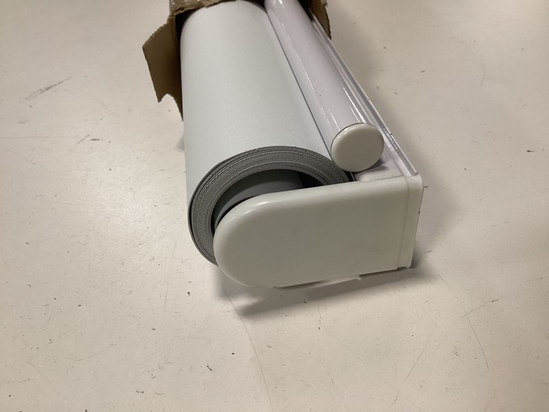 Condition photo showing As Is for ChrisDowa Cordless Blackout Roller Shades for Windows, Thermal Insulated UV Protection Pull Down Shades, Total Blackout Window Blinds for Home, Office, Bedroom, Door (32" W x 72" H, White) 32"W x 72"H White