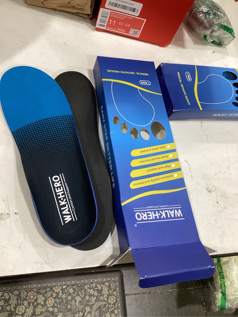 Condition photo showing Good Condition for plantar fasciitis insoles for men women - orthotics inserts, shoe insoles arch support flat feet inserts work boot insoles for standing all day (mens 9-9 1/2 | womens 11-11 1/2) mens 9 - 9 1/2 | womens 11 - 11 1/2 blue
