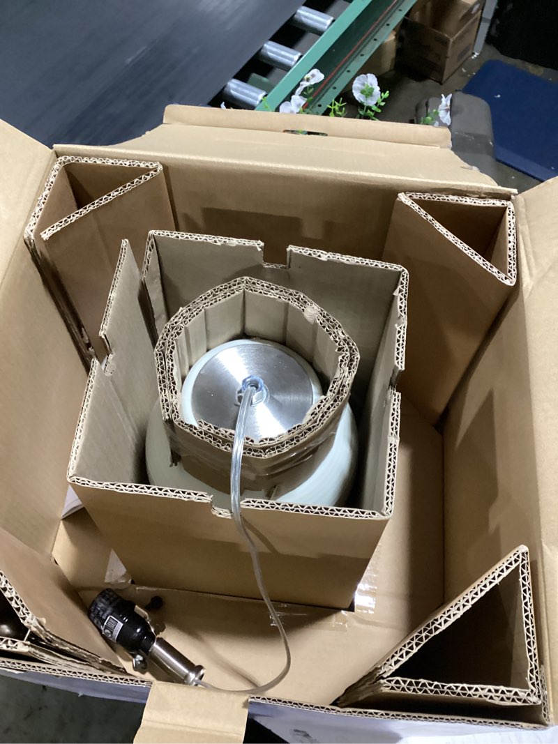 Condition photo showing As Is for allen + roth 28-in white glaze led; 3-way table lamp with linen shade