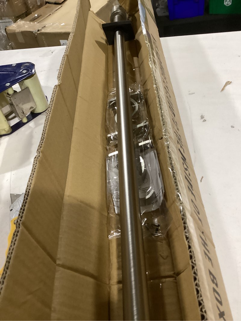 Condition photo showing Good Condition for kemmie 1" window treatment curtain rod with cylindrical cap finials, single drapery rod adjustable length 36-72", matted nickel matted nickel 36-72"