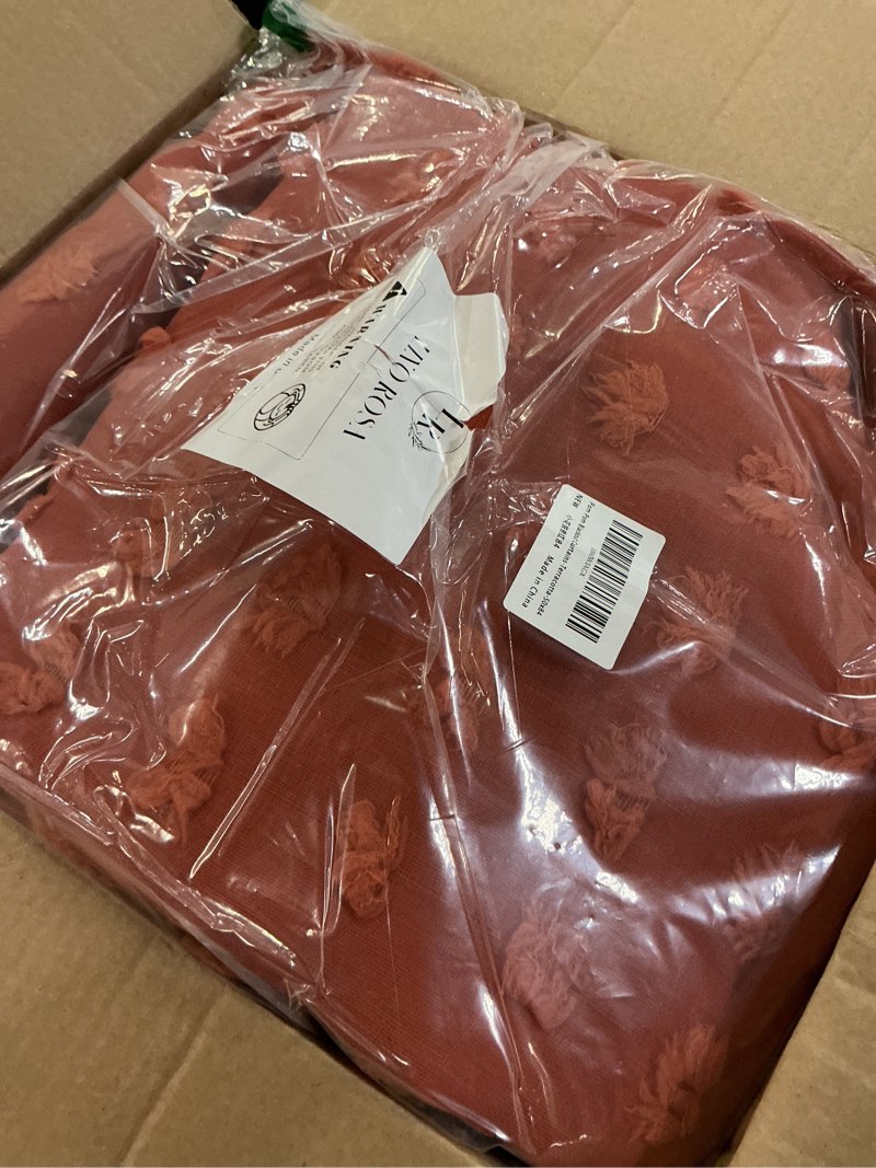 Condition photo showing Good Condition for boho blackout curtains for bedroom 84 inch length 2 panels set,vintage farmhouse terracotta rust pom pom textured patterned double layer sheer overlay bohemian western curtain drapes for living room 50"w x 84"l (pack of 2) terracotta