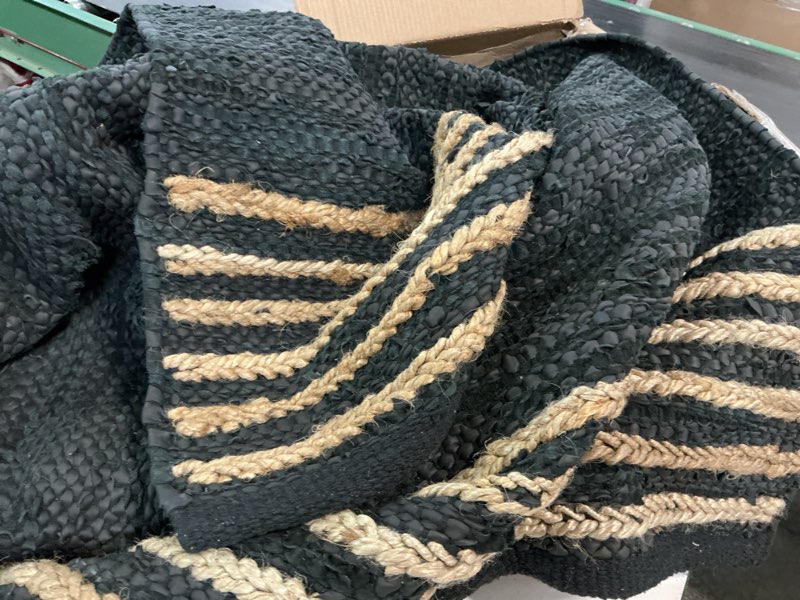 Condition photo showing As Is for gruhum jute area rug 6x9 ft- natural fibre black rectangular leather handwoven boho farmhouse soft braided rustic vintage eco friendly rug -indoor outdoor livingroom kitchen hallways enterways 6x9 ft 9' x 6' (rectangular) natural black- 20