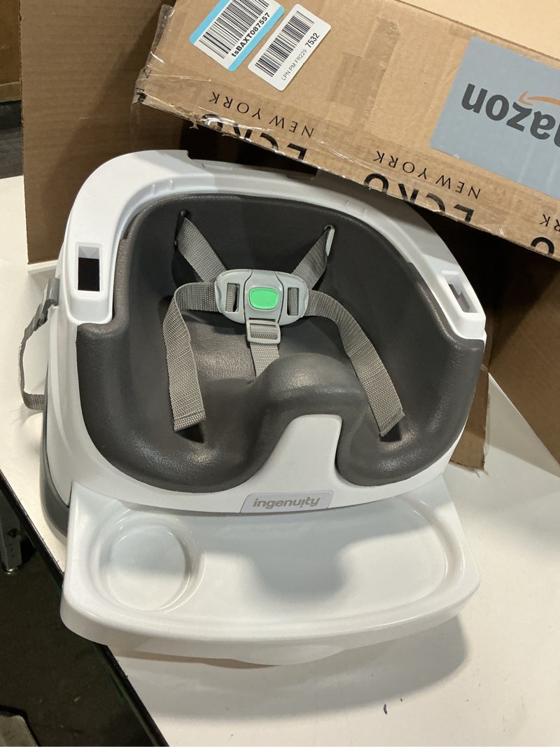 Condition photo showing As Is for Ingenuity Baby Base 2-in-1 Booster Feeding and Floor Seat with Self-Storing Tray - Slate