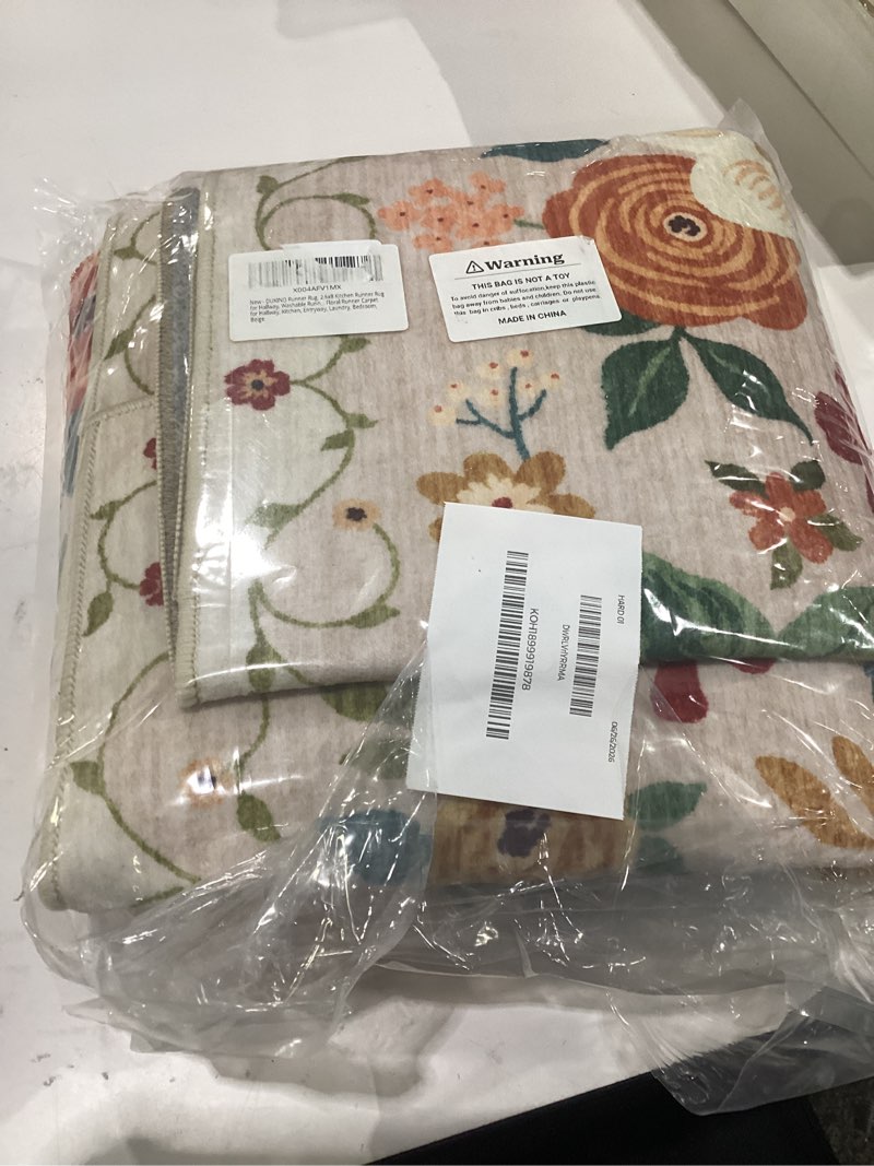 Condition photo showing Good Condition for dukino runner rug, 2.6x8 kitchen runner rug for hallway with non slip backing, washable low pile soft boho floral carpet for hallway, kitchen, entryway, laundry, bedroom, beige beige 2'7" x 8' (rectangular)
