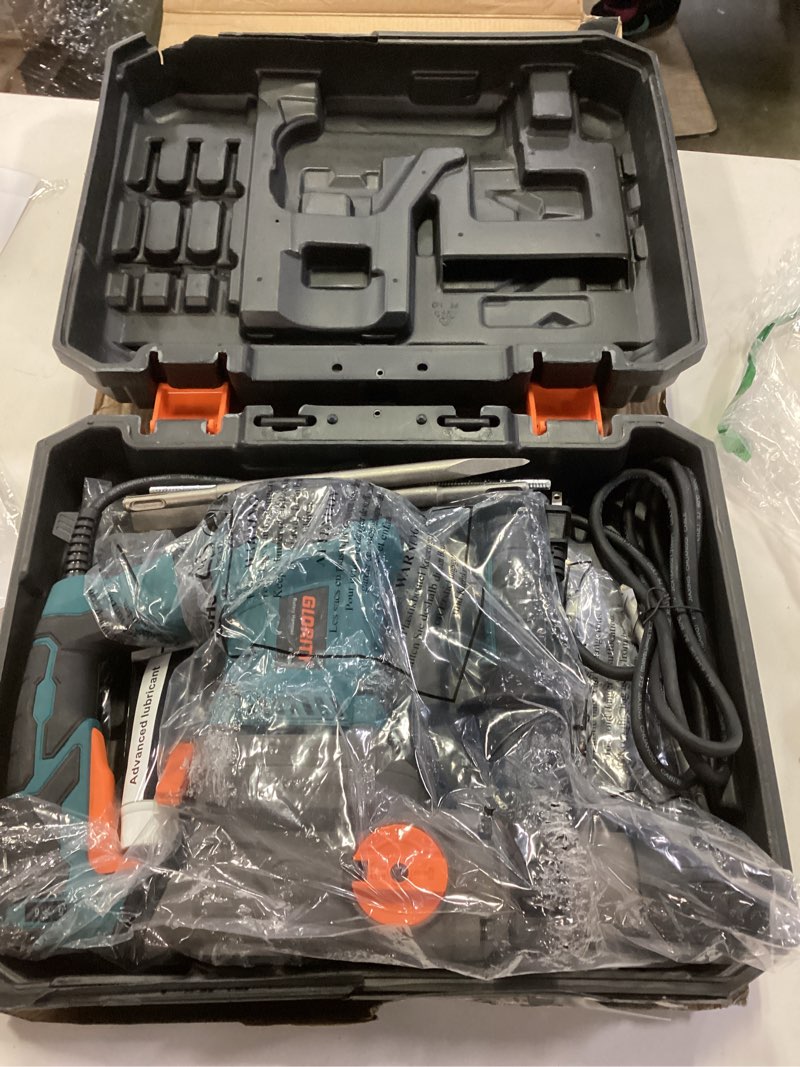 Condition photo showing As Is for 1-1/4 Inch SDS-Plus 13 Amp Heavy Duty Rotary Hammer Drill with Safety Clutch 4 Functions and Variable Speed, Including Chisels and Drill Bits