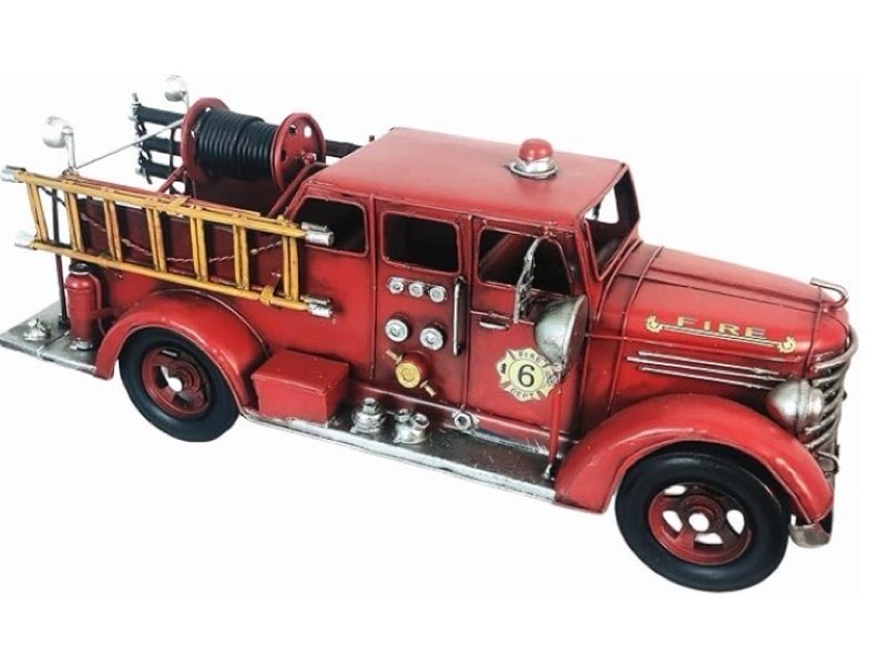 Truck Model Retro Fire Diecast Metal Miniature Vehicles Large Fire Fighting Truck Decor Home Antique Truck Decor Automotive Decor 16.4'' Long…