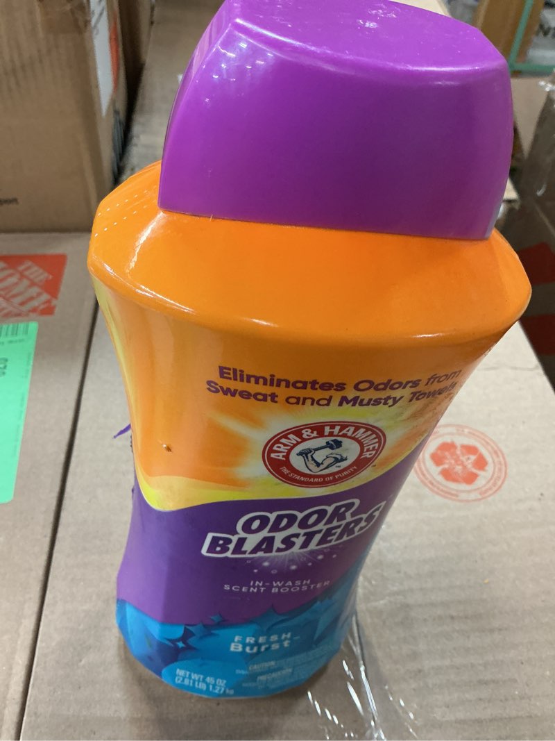 Condition photo showing As Is for arm & hammer 45 oz. in-wash scent booster odor blaster fabric softener