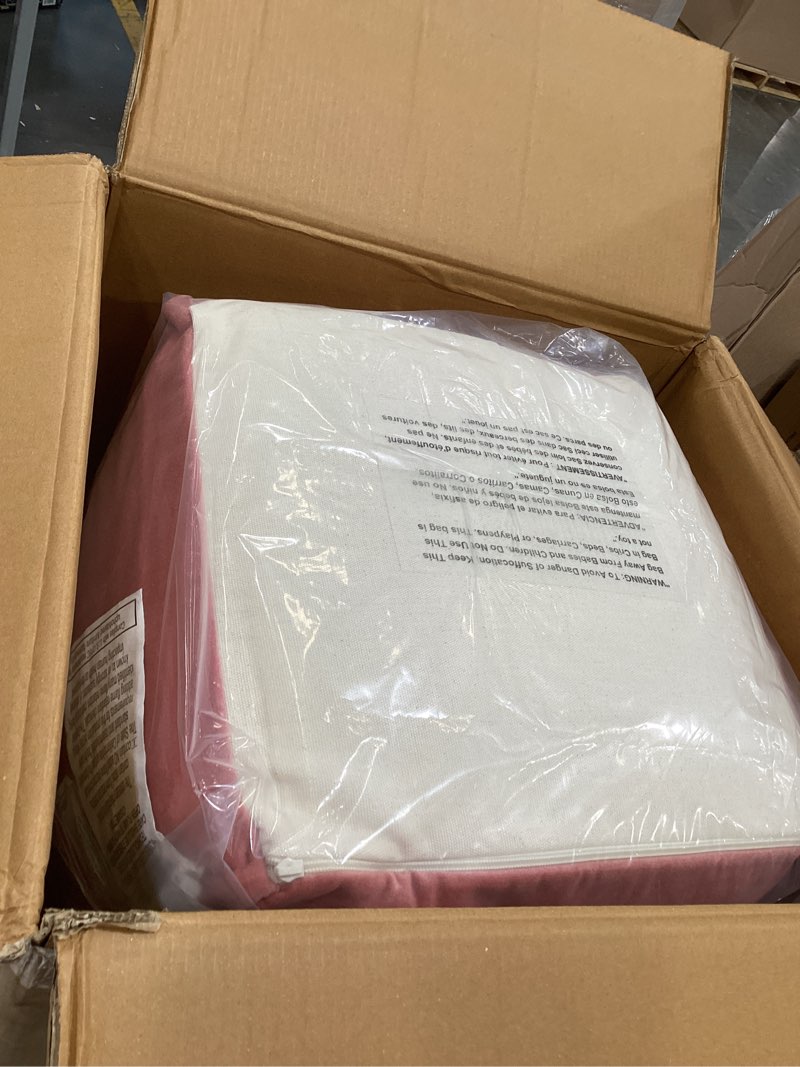 Condition photo showing Good Condition for costa velvet pouf blush - threshold™: modern square upholstered footstool, no assembly required