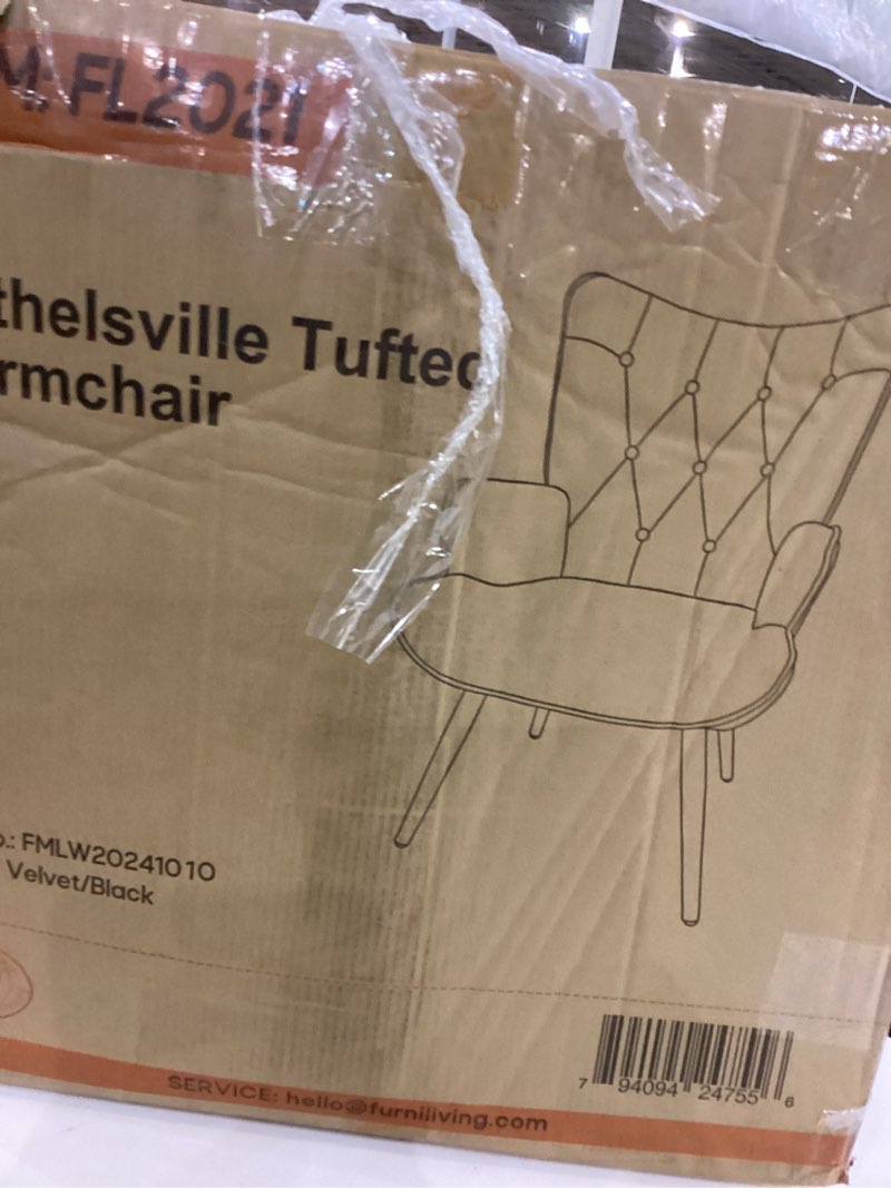 furniliving velvet accent chair modern upholstered side armchair with tapered legs tufted button wingback sofa chairs tall back reading chair for living room bedroom waiting room, black