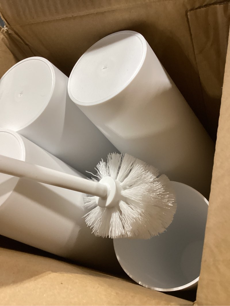 Condition photo showing Good Condition for amazon basics toilet brush and holder set, heavy-duty bristle scrub brushes with non-slip handle, white, 4-pack