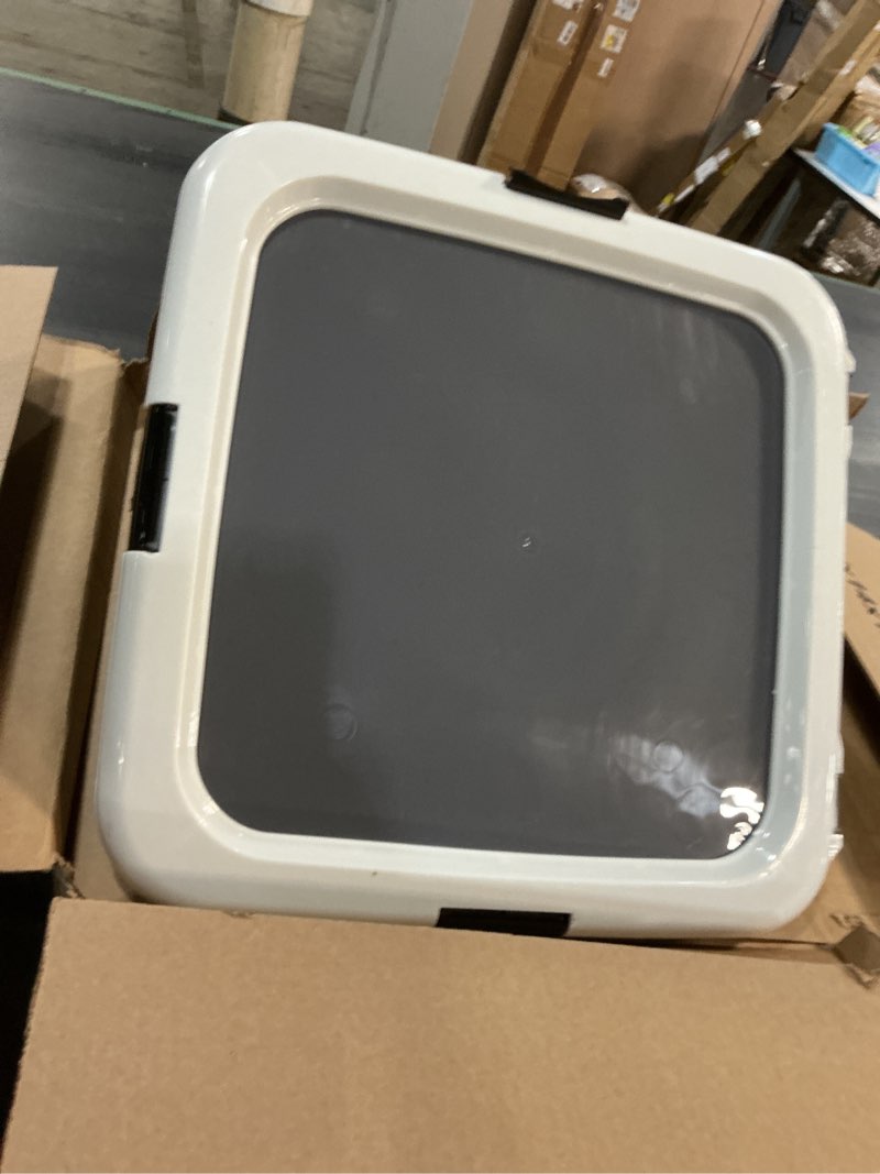 Condition photo showing Good Condition for IRIS USA Pee Pad Holder - For Regular Sized Dog and Puppy Pee Pads, Secured Latches, Non-Skid Feet, High Polish Finish for Easy Cleaning, Leak Protection, Fits 22"x22" Pad or Larger, Square, Dark Gray Regular White/Gray