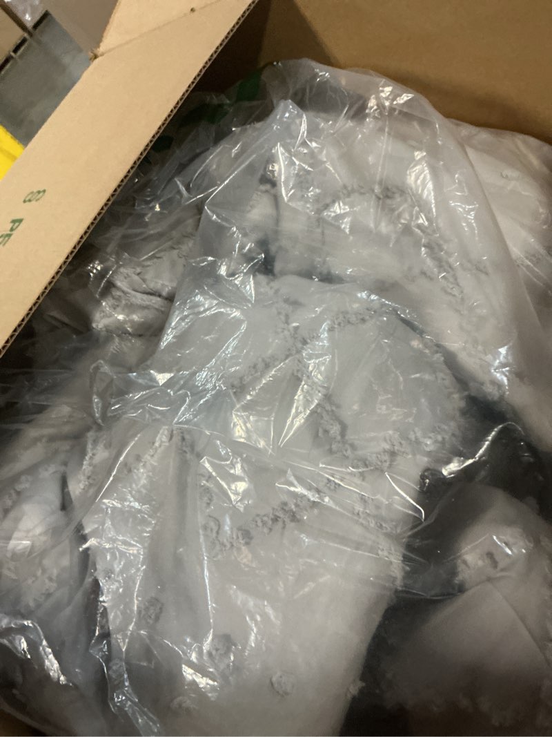 Condition photo showing As Is for Bedsure Full Comforter Set - Light Grey Comforter, Boho Tufted Shabby Chic Bedding for Kids, 3 Pieces Vintage Farmhouse Bed Set for All Seasons, Fluffy Soft Bedding with 2 Pillow Shams Full 04 - Light Grey