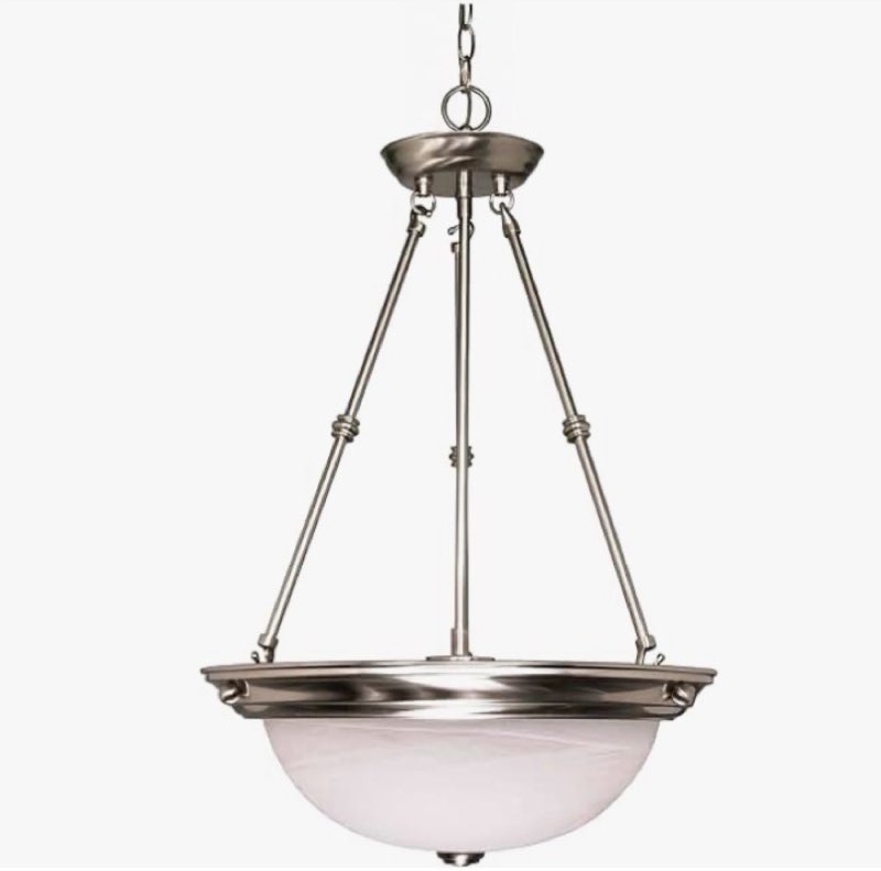 nuvo lighting 60/203 traditional three light pendant from alabaster glass brushed nickel collection in pwt, nckl, b/s, slvr. finish brushed nickel / alabaster glass 15 in. 15" pendant