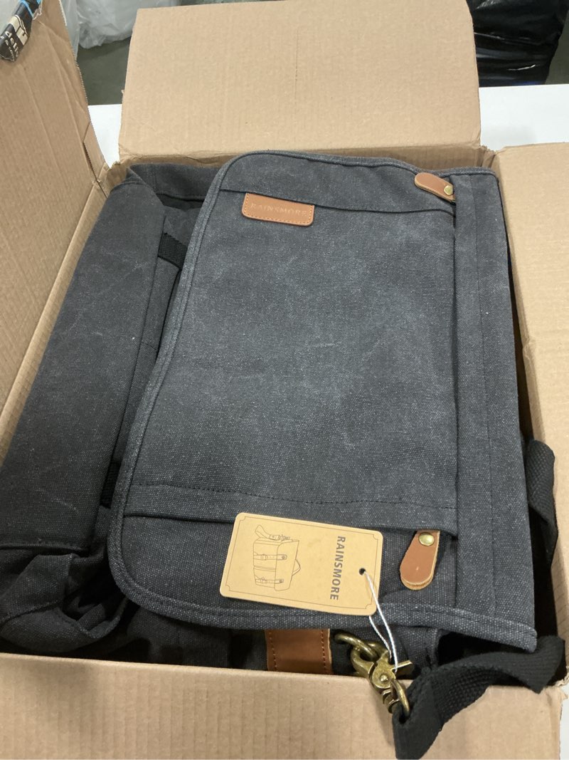 Condition photo showing New/Like New for RAINSMORE Messenger Bag for Men 17-17.3 Inch Laptop Bag Water-resistant Canvas Computer Shoulder Bag Office Work Briefcase Large Casual Satchel Bags for Men Bookbag for College, Black