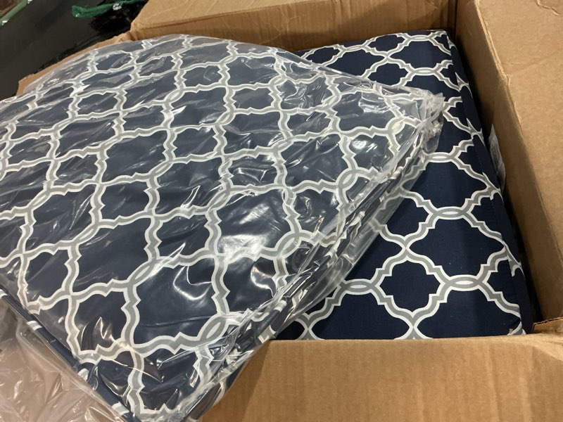 Condition photo showing Good Condition for arden earthfiber outdoor deep seat cushion set, 24 x 24, rain-proof, fade resistant, deep seat bottom and back cushion for chair, sofa sapphire blue garden trellis polyfill sapphire blue garden trellis 1 pack