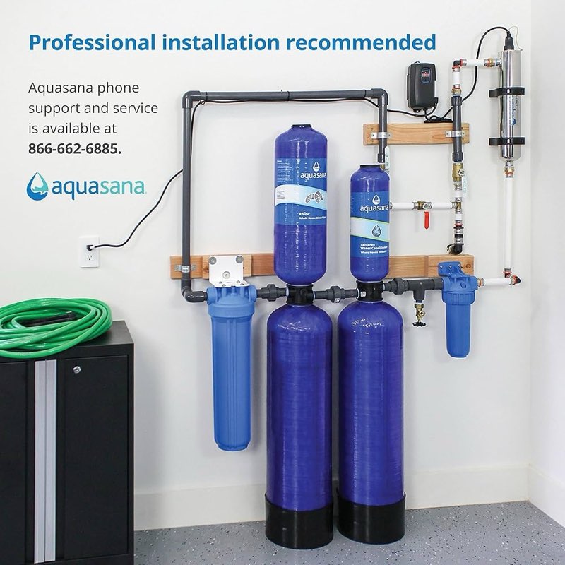 aquasana whole house well water filter | 500k gallons | uv, carbon & kdf | salt-free softener altern