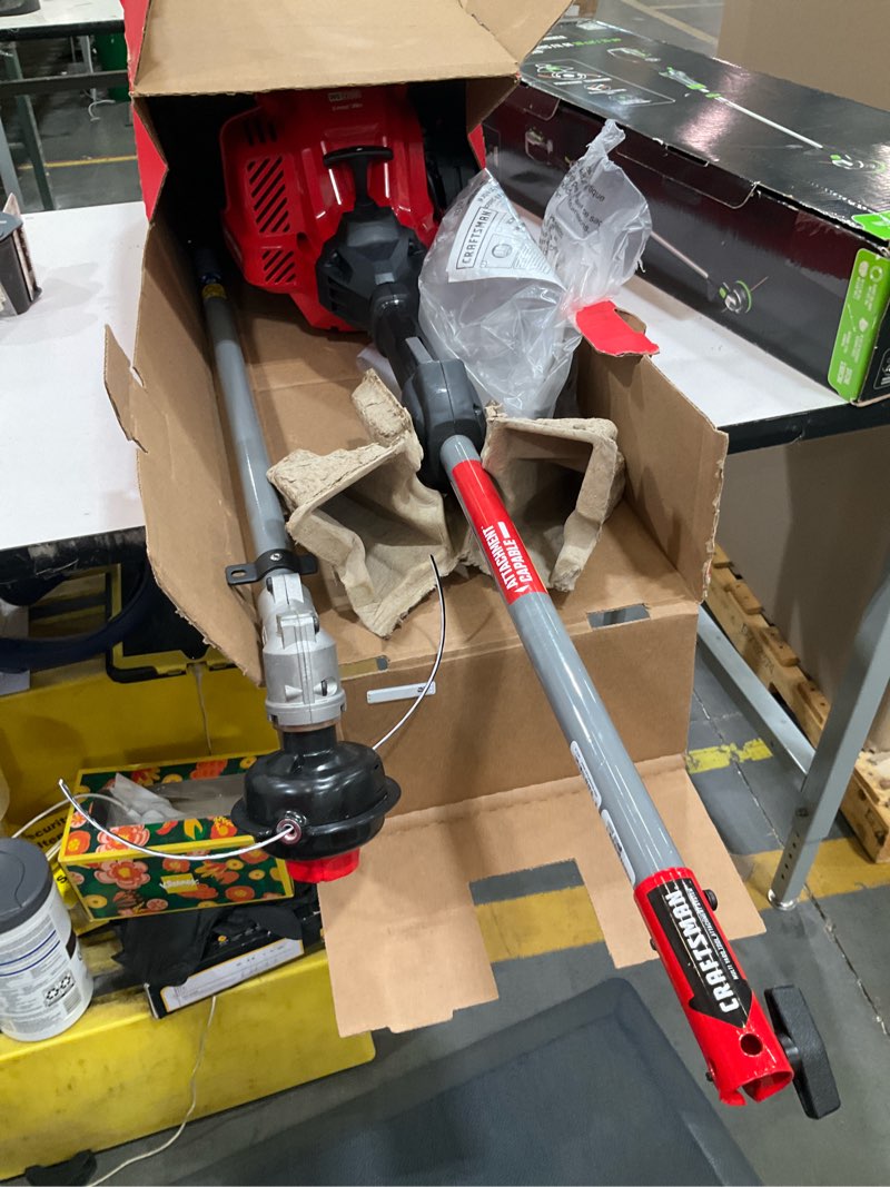 Condition photo showing As Is for incomplete, craftsman ws2200 25-cc 2-cycle 17-in straight shaft attachment capable gas string trimmer