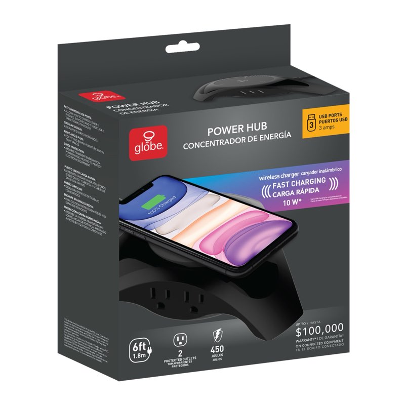 Globe Electric 6-ft 2 -Outlet 450 Joules 1875 -Watts Black Indoor Various receptacles Surge Protector